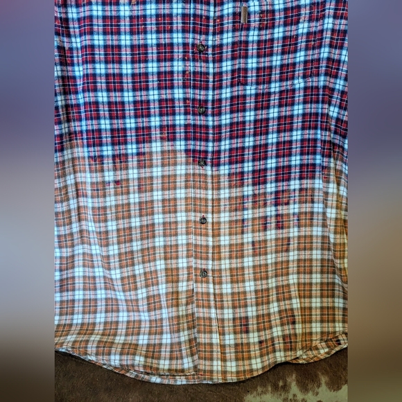 Hank Williams Jr Upcycled Handcrafted Dip Dye Bleach Flannel Shirt - Picture 16 of 16